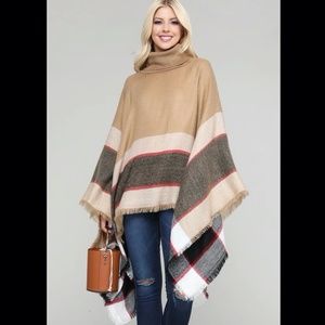Plaid Poncho Turtleneck Oversize Pullover NWT